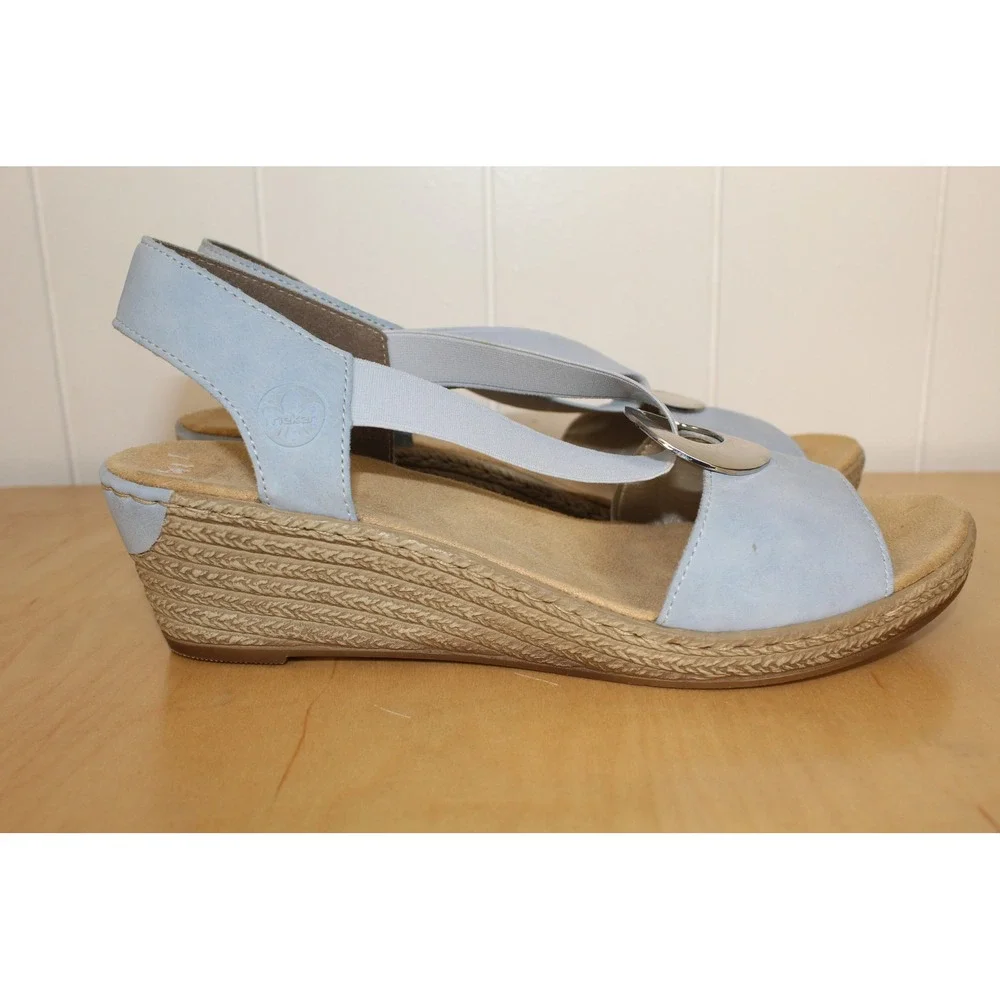 Rieker Women's H6 Wedge Heeled Ankle Strap Wedge Sandals, Aqua, Size EU 41/US 10